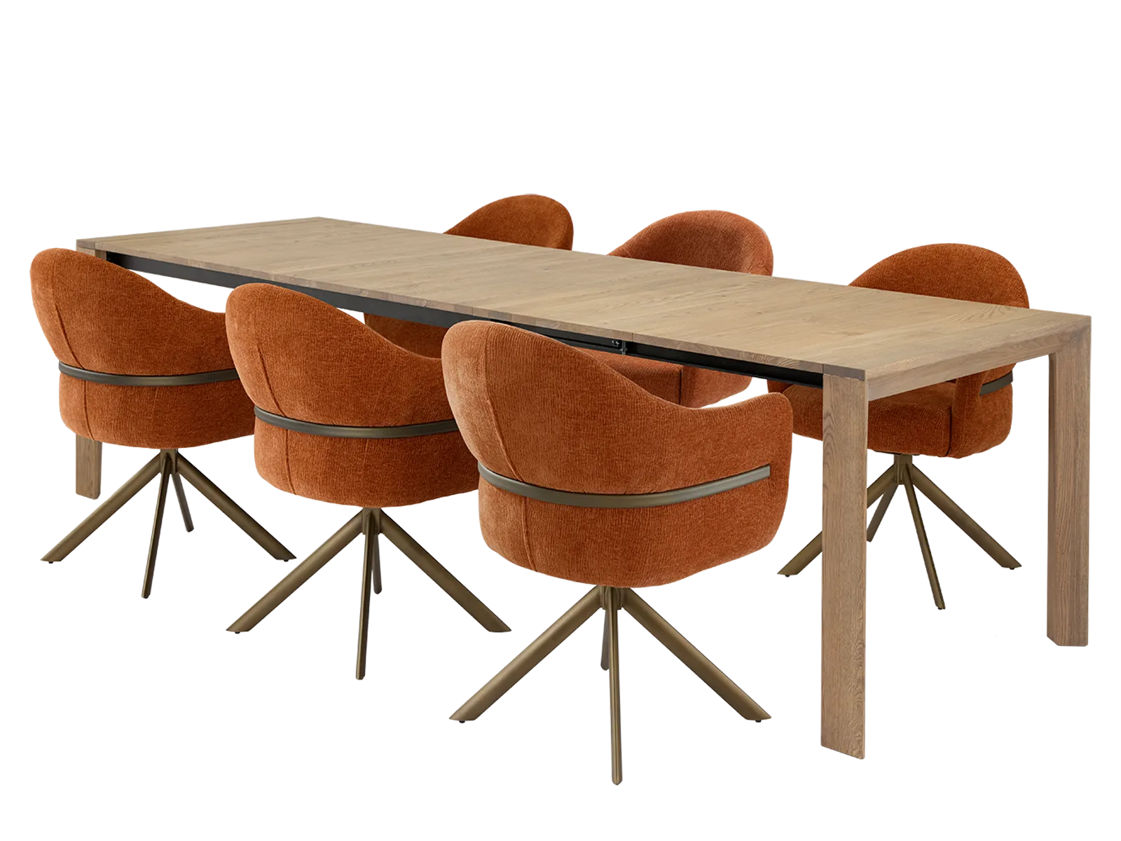 Extending Dining Table (180cm) With 6 Pullman Dining Chairs In Pumpkin